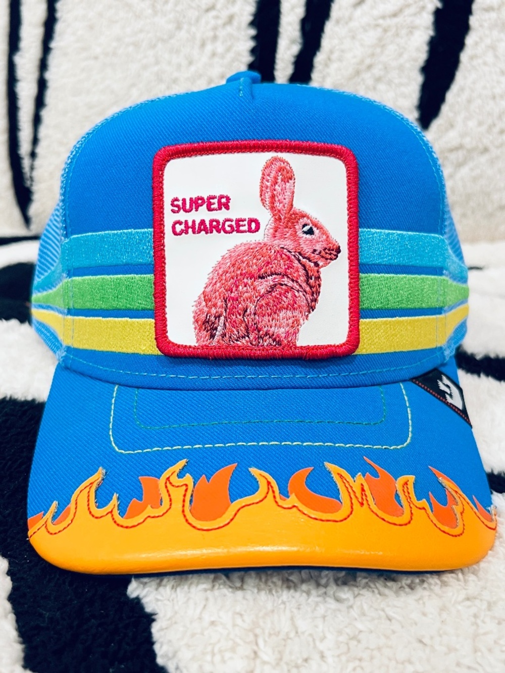 Goorin Bros The Farm Super Charged Rabbit Trucker Hat - Flames New With Tags